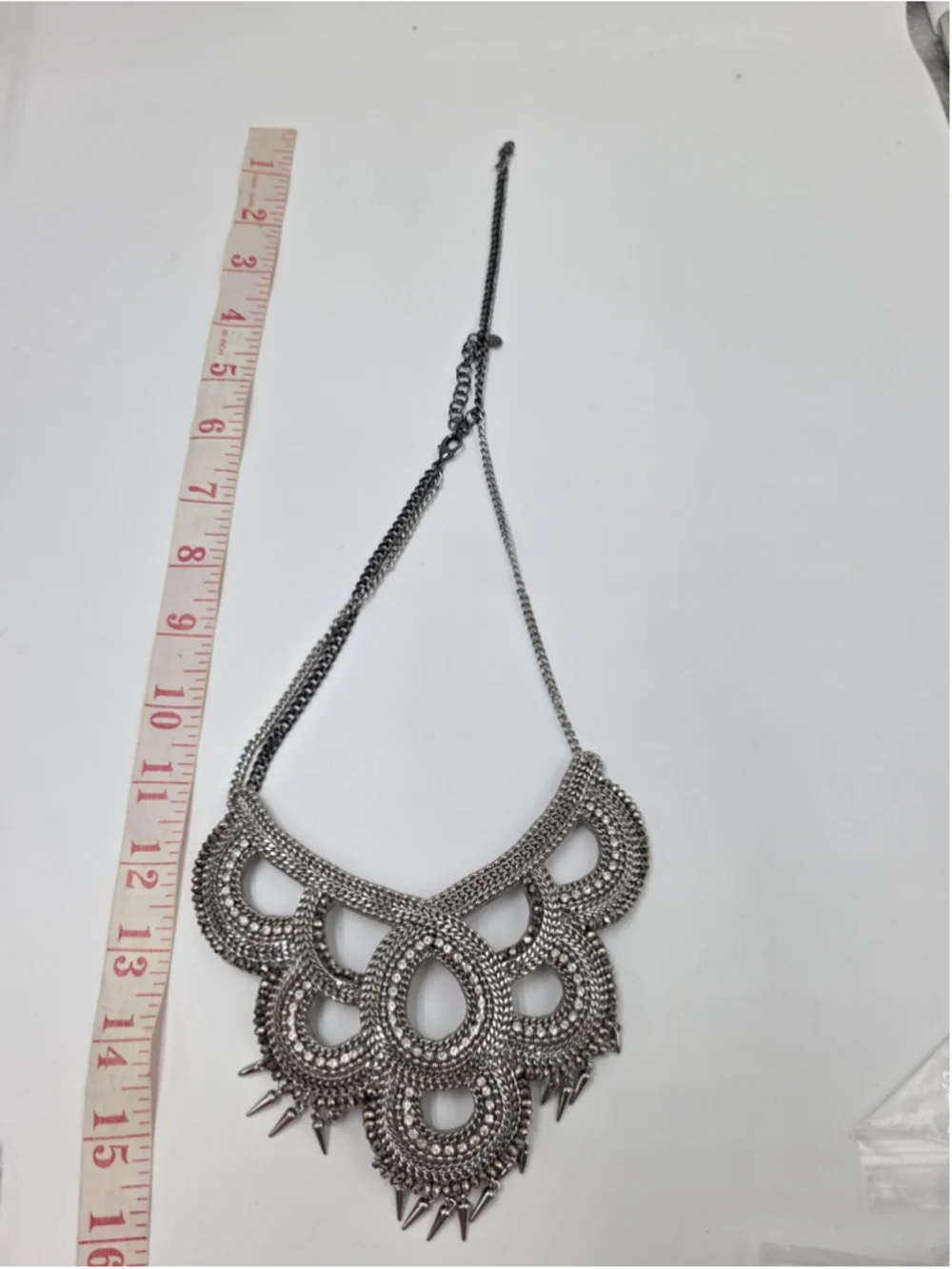 Stella & Dot Tallulah Statement Necklace Silver Tone Crystal Bib Necklace - Picture 9 of 9